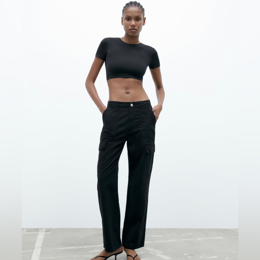 Zara TRF High Rise Straight Cargo Pants